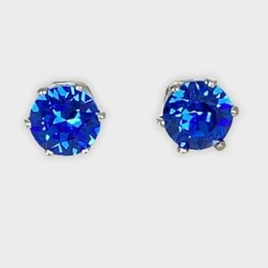 Elegant 2CTW Blue Sapphire Sparkly Stud Earrings Made With Swarovski Crystals